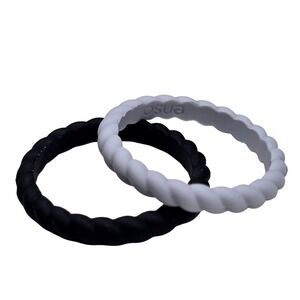 Enso Rings Stackable Braided Silicone Rings 2 Pack - Obsidian/Misty Gray -Size 6